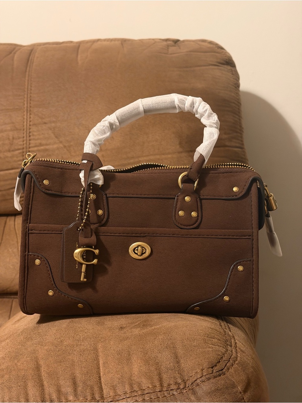 Coach chocolate brown suede satchel